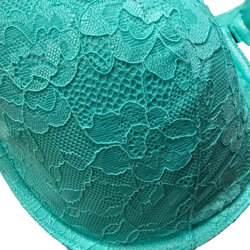 Victoria's Secret Lace 34DD Bra Underwire Padding Full Coverage‎ Green Sparkle